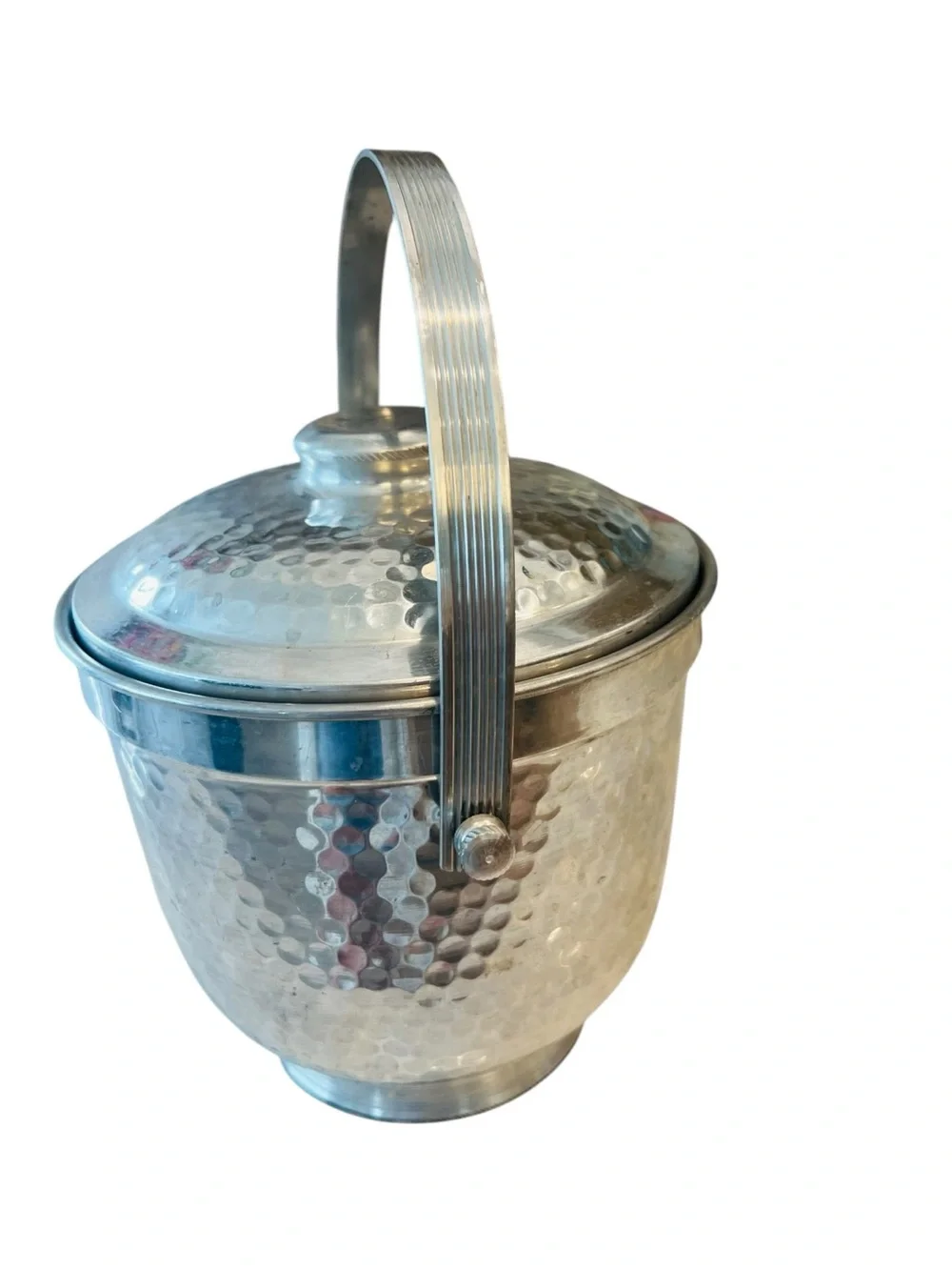 Vintage Ray B-507 Hammered Aluminum Ice Bucket MCM Italy Swing Handle Barware